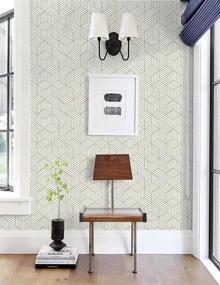 img 2 attached to 🏷️ White and Gold Geometry Peel and Stick Wallpaper: Striped Hexagon Gold Stripes Design for Easy Application - Removable Self Adhesive Vinyl Film - Decorative Shelf Drawer Liner Roll: 78.7in x17.7in