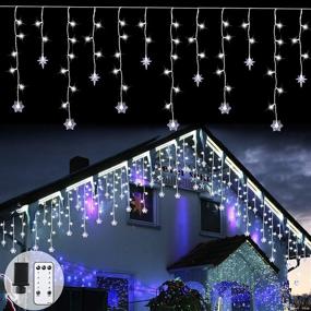 img 4 attached to 🎄 Fashionlite 400LED 33FT Icicle Lights with Snowflake and Star, 8 Modes, Curtain String Fairy Light with 80 Drops, Christmas Decorations for Indoor Xmas Holiday Wedding Party Decor, Cool White - Outdoor SEO