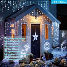 img 3 attached to 🎄 Fashionlite 400LED 33FT Icicle Lights with Snowflake and Star, 8 Modes, Curtain String Fairy Light with 80 Drops, Christmas Decorations for Indoor Xmas Holiday Wedding Party Decor, Cool White - Outdoor SEO