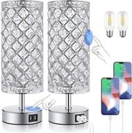 🛏️ bedroom crystal table lamps set of 2 with fast dual usb ports, dimmable touch control, 5000k led bulbs included - k9 crystal nightstand lamps for girls, guest room, living room, decorative lighting логотип