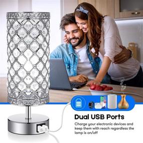 img 3 attached to 🛏️ Bedroom Crystal Table Lamps Set of 2 with Fast Dual USB Ports, Dimmable Touch Control, 5000K LED Bulbs Included - K9 Crystal Nightstand Lamps for Girls, Guest Room, Living Room, Decorative Lighting