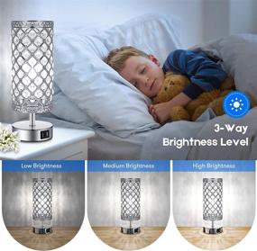 img 2 attached to 🛏️ Bedroom Crystal Table Lamps Set of 2 with Fast Dual USB Ports, Dimmable Touch Control, 5000K LED Bulbs Included - K9 Crystal Nightstand Lamps for Girls, Guest Room, Living Room, Decorative Lighting