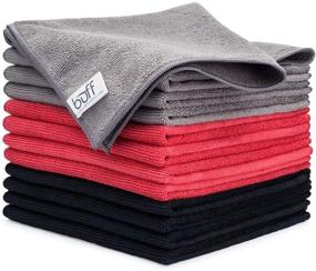img 4 attached to 🧺 12-Pack Buff Microfiber Cleaning Cloth Set: Red, Black, Gray (16"x16") - All Purpose Towels for Cleaning, Dusting, Polishing, Scrubbing, Absorbing