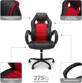 img 2 attached to 🔴 OFM ESS Collection High-Back Gaming Chair: Padded Loop Arms, Stylish Red Design