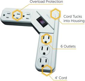 img 2 attached to Woods 41378 L-Shaped Power Strip – 6 Outlets, Overload Safety, 4ft Cord, White