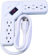 woods 41378 l-shaped power strip – 6 outlets, overload safety, 4ft cord, white logo