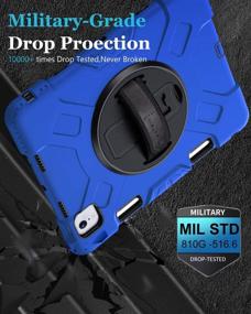 img 3 attached to 🔵 Blue iPad Air 4 Case with Pencil Holder - Military Grade Drop Tested Shockproof Cover 15ft Protection + Stand + Hand & Shoulder Strap - Compatible with iPad 10.9 & Pro 11 Inch 2020/2018