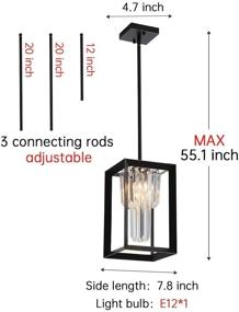 img 3 attached to Modern Kitchen Light Fixtures: Adjustable Hanging Small Chandelier Pendant Lighting with Square Crystal Clear Glass for Dining Room, Living Room, Foyer, and Office