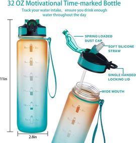 img 3 attached to 🚰 Leakproof BPA Free Sports Water Bottle | 32 oz with Time Marker & Straw | Stay Hydrated During Fitness and Outdoor Activities