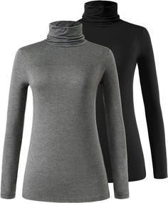 img 4 attached to Femdouce Womens Turtleneck Long Sleeve Shirt: Lightweight, Slim Fit Pullover Undershirts - Active Turtle Neck T-Shirts 2 Pack