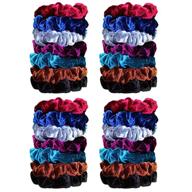 👱 syleia velvet scrunchies - set of 28 (red, royal blue, grey, black, brown, burgundy, light blue) hair ties 3" diameter - no damage, super comfort, durable stay in place hair accessories logo