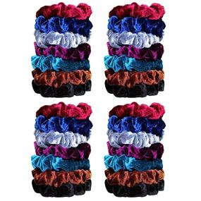 img 1 attached to 👱 Сетка Syleia Velvet Scrunchies - Набор из 28 штук (красный, королевский синий, серый, черный, коричневый, бордовый, голубой) для волос 3" диаметр - Не повреждают, очень комфортные и прочные аксессуары для волос, которые держатся на месте.