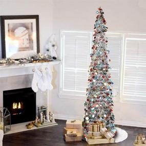 img 4 attached to 🎄 Lucoss 1.5M/5FT Christmas Tree: Shimmering Silver Sequin Tinsel Pencil Tree with Stand for Memorable Xmas Decorations