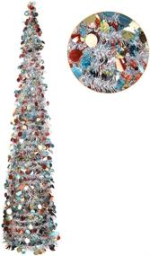 img 3 attached to 🎄 Lucoss 1.5M/5FT Christmas Tree: Shimmering Silver Sequin Tinsel Pencil Tree with Stand for Memorable Xmas Decorations