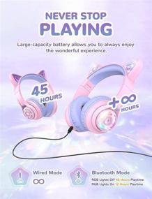 img 1 attached to 🎧 iClever BTH13 Bluetooth Kids Headphones, Cat Ear LED Light Up Wireless Headphones with Volume Limit (74/85/94dB), 45H Playtime, MIC, Over Ear for School/Tablet/PC - Purple