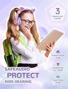 img 2 attached to 🎧 iClever BTH13 Bluetooth Kids Headphones, Cat Ear LED Light Up Wireless Headphones with Volume Limit (74/85/94dB), 45H Playtime, MIC, Over Ear for School/Tablet/PC - Purple