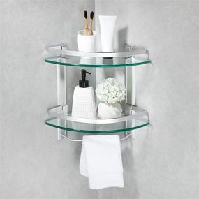 img 1 attached to 🛁 KES Aluminum Bathroom 2-Tier Glass Corner Shelf with Towel Bar | Wall Mounted | Thick Tempered Glass | Silver | A4123B