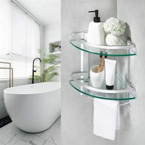 img 2 attached to 🛁 KES Aluminum Bathroom 2-Tier Glass Corner Shelf with Towel Bar | Wall Mounted | Thick Tempered Glass | Silver | A4123B