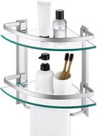 🛁 kes aluminum bathroom 2-tier glass corner shelf with towel bar | wall mounted | thick tempered glass | silver | a4123b logo