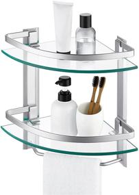 img 4 attached to 🛁 KES Aluminum Bathroom 2-Tier Glass Corner Shelf with Towel Bar | Wall Mounted | Thick Tempered Glass | Silver | A4123B