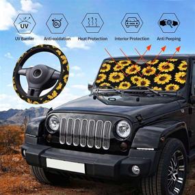 img 1 attached to 🌞 Upgrade Hardened Sunflower 2pcs Car Front Sunshade Windshield and Steering Wheel Cover Set - Easy to Install, Universally Fits Auto Truck Van SUV - Protects Car Interior