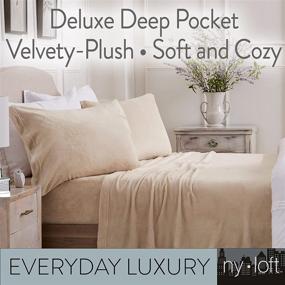 img 3 attached to Queen Size Beige Velvet Plush Sheet and Pillowcase Set - Ultra Soft Micro Fleece, Extra Deep Pockets, Cozy Warmth - Luxurious Heavyweight Bedding from Tribeca Collection