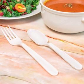 img 2 attached to 🍴 MAUI Plastic Cutlery Combo Set - Heavy Duty Disposable Forks and Spoons - 100 Forks & 100 Spoons - Ideal for Gatherings, Parties, and Dining - Super heavyweight, Easy to Open, Hard to Break - Perfect for Soup