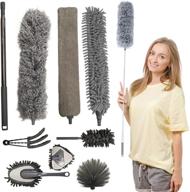 🧹 reusable bendable microfiber feather duster with stainless steel extension pole - 9-in-1 cleaning tool for cars, furniture, blinds, high ceilings, and fans, lightweight and washable - up to 100 inches logo