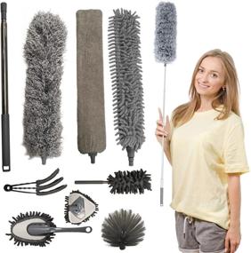 img 4 attached to 🧹 Reusable Bendable Microfiber Feather Duster with Stainless Steel Extension Pole - 9-in-1 Cleaning Tool for Cars, Furniture, Blinds, High Ceilings, and Fans, Lightweight and Washable - Up to 100 inches