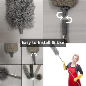 img 2 attached to 🧹 Reusable Bendable Microfiber Feather Duster with Stainless Steel Extension Pole - 9-in-1 Cleaning Tool for Cars, Furniture, Blinds, High Ceilings, and Fans, Lightweight and Washable - Up to 100 inches