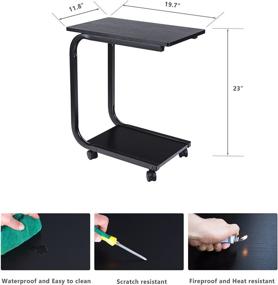 img 3 attached to Black C-Shaped Sofa Side Table with Wheels, End Snack Table featuring Wood Finish and Metal Frame - Ideal Endstand Desk Coffee Tray Side Table, Notebook Tablet Beside Bed Sofa - Easy-to-Transport Portable Workstation