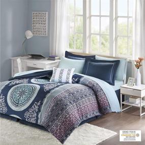 img 2 attached to 🌺 Boho Queen Bedding Set: Intelligent Design Complete Bed In A Bag with Navy Loretta Comforter, Sheets, and Decorative Pillow - 9 Piece All Season Collection (ID10-1377)