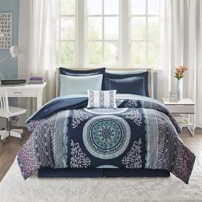 img 4 attached to 🌺 Boho Queen Bedding Set: Intelligent Design Complete Bed In A Bag with Navy Loretta Comforter, Sheets, and Decorative Pillow - 9 Piece All Season Collection (ID10-1377)