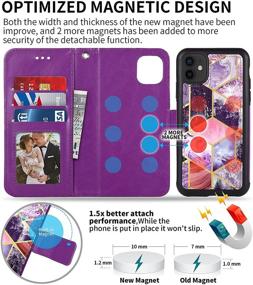 img 2 attached to 📱 CASEOWL iPhone 11 Wallet Case - Magnetic Detachable 2-in-1 Case [Supports Magnetic Car Mount] - Marble Pattern PU Leather Lanyard Wallet with Card Holder - Wrist Strap for Women Girls - Purple