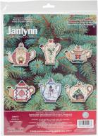 🎄 prima marketing 21-1486 christmas teapot ornaments cross stitch kit, 14 count, set of 6, 3-inch logo
