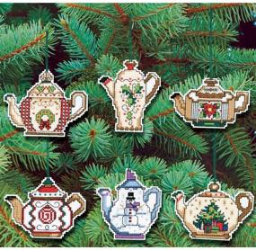 img 1 attached to 🎄 Prima Marketing 21-1486 Christmas Teapot Ornaments Cross Stitch Kit, 14 Count, Set of 6, 3-Inch