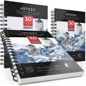 img 1 attached to Arteza Expert Watercolor Paper Pad - 3 Pack, 5.5x8.5 Inch Watercolor Sketchbook, 30 Sheets Each - Spiral Bound, 140lb/300gsm Cold Pressed Acid Free Painting Paper for Dry & Mixed Media