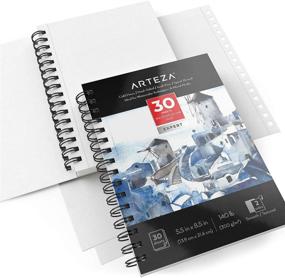 img 3 attached to Arteza Expert Watercolor Paper Pad - 3 Pack, 5.5x8.5 Inch Watercolor Sketchbook, 30 Sheets Each - Spiral Bound, 140lb/300gsm Cold Pressed Acid Free Painting Paper for Dry & Mixed Media