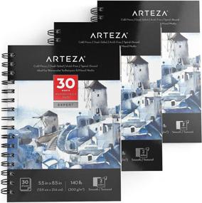 img 4 attached to Arteza Expert Watercolor Paper Pad - 3 Pack, 5.5x8.5 Inch Watercolor Sketchbook, 30 Sheets Each - Spiral Bound, 140lb/300gsm Cold Pressed Acid Free Painting Paper for Dry & Mixed Media
