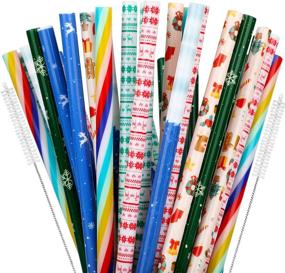 img 4 attached to 🎄 Premium BPA-Free Christmas Drinking Straws - 40 Reusable Xmas Straws with Cleaning Brush - Ideal for Family or Party Favors