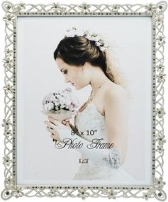 img 4 attached to L&T Silver Metal Wedding Picture Frame with Pearly White Flowers, Crystals, and 8x10 Inch Photo Display