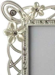 img 3 attached to L&T Silver Metal Wedding Picture Frame with Pearly White Flowers, Crystals, and 8x10 Inch Photo Display