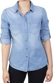 img 4 attached to MixMatchy Womens Classic Sleeve Chambray Outdoor Recreation