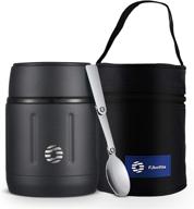 🍱 feijian food thermos, stainless steel 16 oz. food jar with folding spoon - wide mouth lunch container for kids & adults, school soup thermos, travel food flask [hot & cold] - black логотип