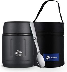 img 4 attached to 🍱 FEIJIAN Food Thermos, Stainless Steel 16 Oz. Food Jar with Folding Spoon - Wide Mouth Lunch Container for Kids & Adults, School Soup Thermos, Travel Food Flask [Hot & Cold] - Black