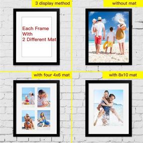 img 3 attached to 🖼️ BAIJIALI 11x14 Picture Frame Set of 4 with Tempered Glass - Display 8x10 Photos or Four 4x6 Pictures with Mat, 11x14 Without Mat - Wall Mounting Black Photo Frames