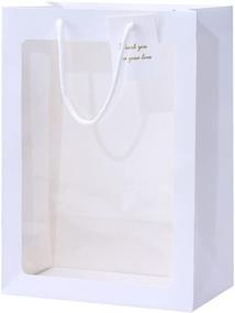 img 4 attached to Set of 10 Clear Gift Bags With Window, 13.8x 9.8x 🎁 5.9&#34; White Transparent Bouquet Bags With Handle for Bridal Shower, Festivals Party