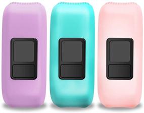img 3 attached to 🌈 Stretchy Silicone iBREK Watch Bands for Garmin Vivofit jr/jr 2/3 - Replacement Bands for Kids Boys Girls (No Tracker) - 3 Pack: Transparent Pink, Teal, Lavender (Small)