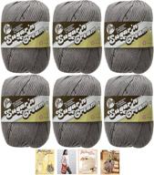 lily sugar'n cream yarn 100% cotton solids and ombres (6-pack) - medium #4 🧶 worsted, plus 4 lily patterns - overcast 01042: premium quality cotton yarn bundle with bonus patterns! logo