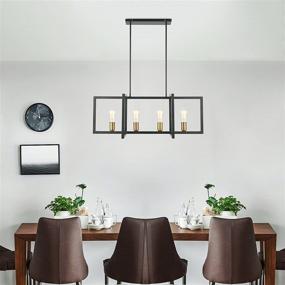 img 1 attached to Geometric Modern Industrial Chandelier LS-C249-BK: 4-Light Kitchen Island Pendant, Matte Black & Antique Brass Finish by Light Society Paradigm